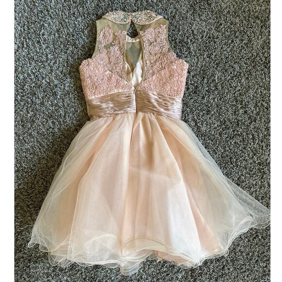 Sherri Hill Pink Blush Tulle Dress Prom Homecoming Pageant Size 4 Beaded Short - Picture 4 of 10